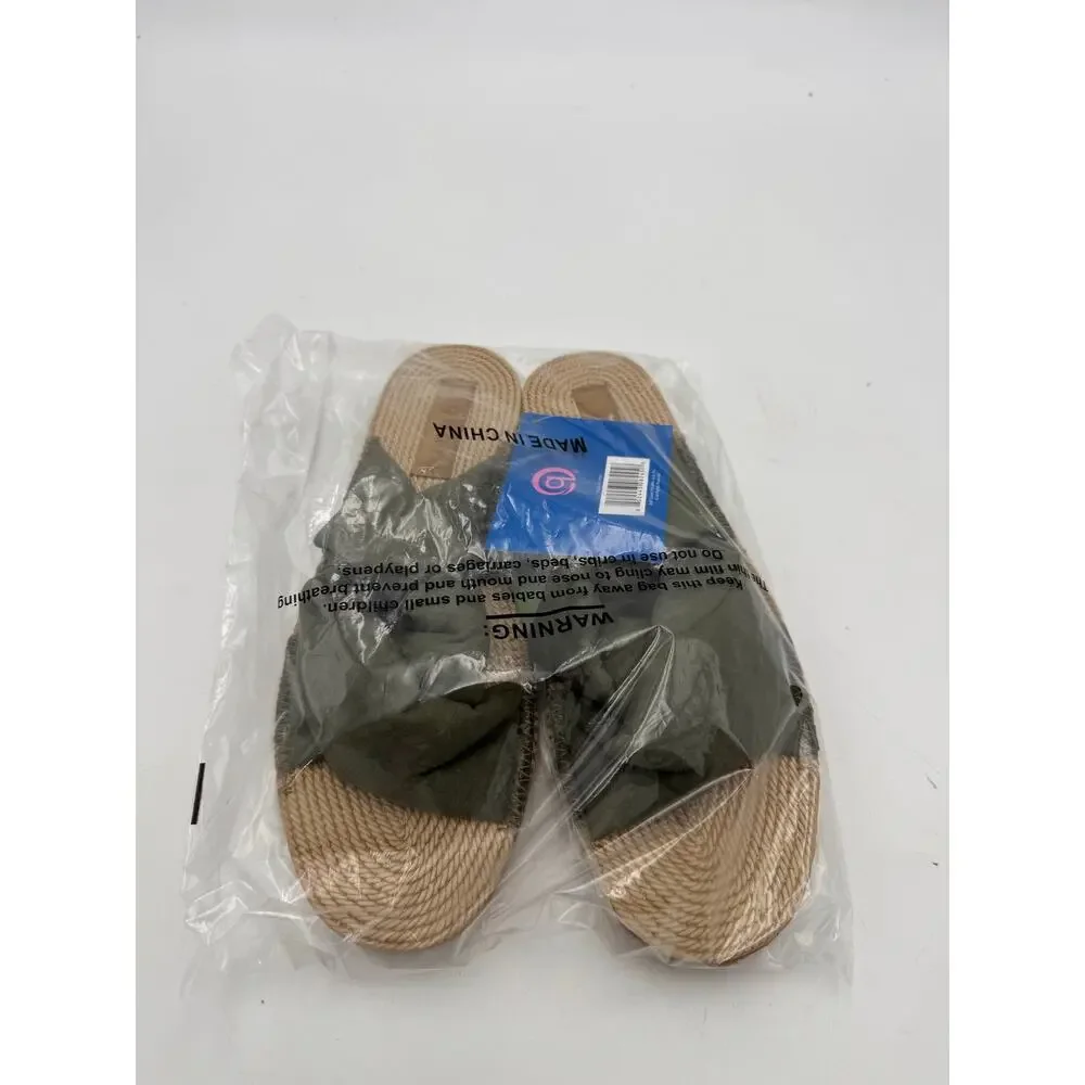 QWAVE Women's Size 10 Sage Green Olive Knotted Fabric Straps Flat Slides NWT